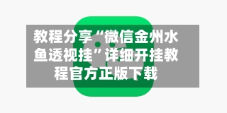 教程分享“微信金州水鱼透视挂”详细开挂教程官方正版下载-第1张图片