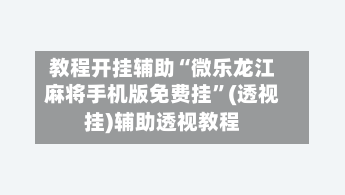 教程开挂辅助“微乐龙江麻将手机版免费挂”(透视挂)辅助透视教程-第2张图片