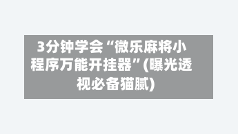 3分钟学会“微乐麻将小程序万能开挂器”(曝光透视必备猫腻)-第2张图片